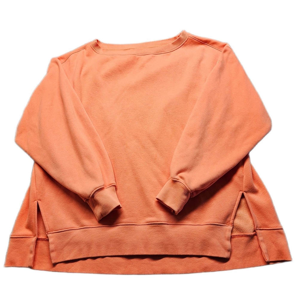 Fabletics Sweatshirt Womens L Orange Long Sleeve Crew Neck Side Slit Pullover